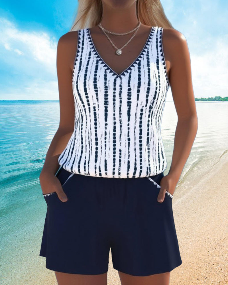 Mia™ | Casual Two Piece Printed V-Neck Swimsuit with Pockets Local Neighbours Sedona