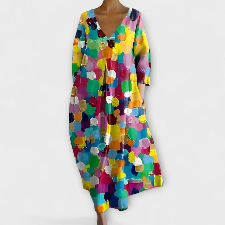 Fiona - Long, Colorful Dress with V-Neck