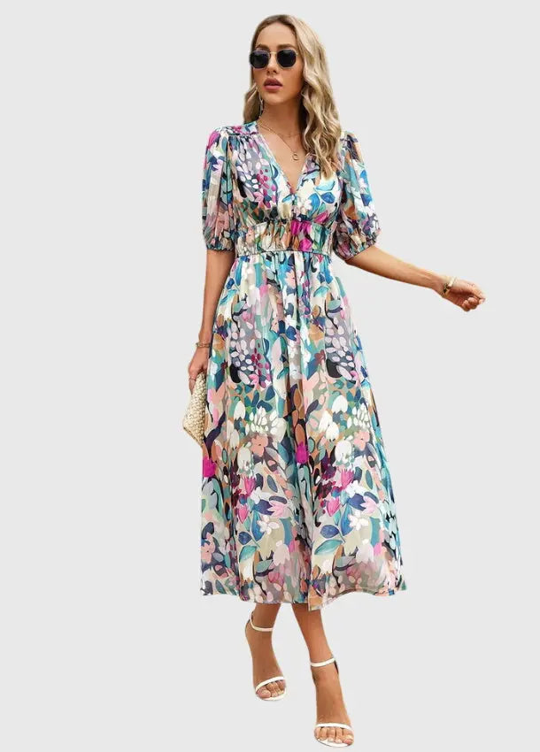 Merlin™ | Flattering Floral Midi Dress Clara Monroe
