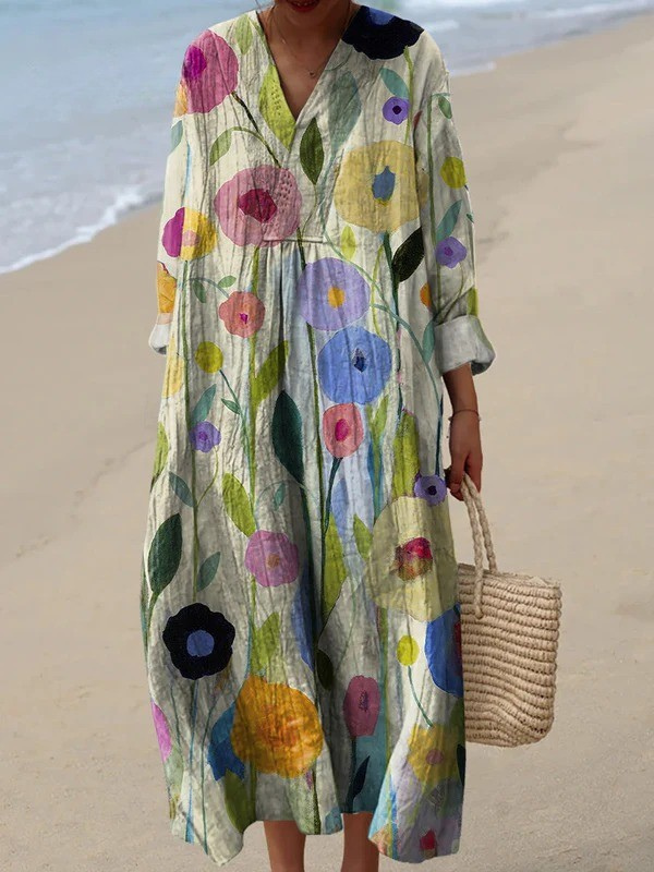 Oil Painting Spring Field Art Printed Women's Dress