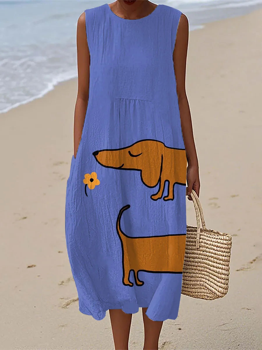 Sadie | Women's Dachshund Art Print Linen Dress Local Neighbours Sedona