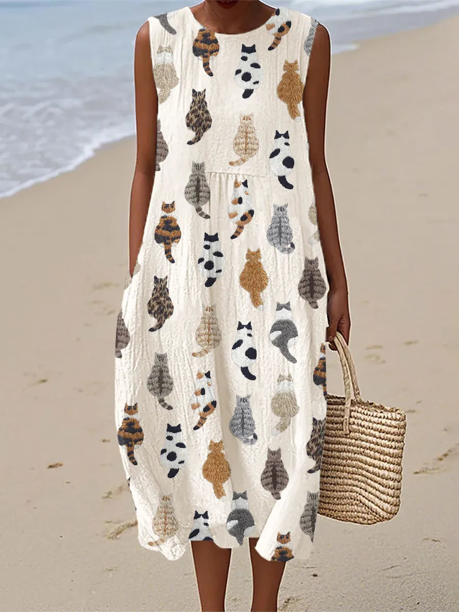 Allison | Cute Cat Art Print Midi Dress Local Neighbours Sedona
