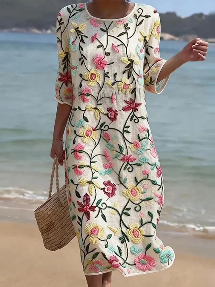 Women's Floral Pattern Linen Blend Dress Rebecca Avery & Maren