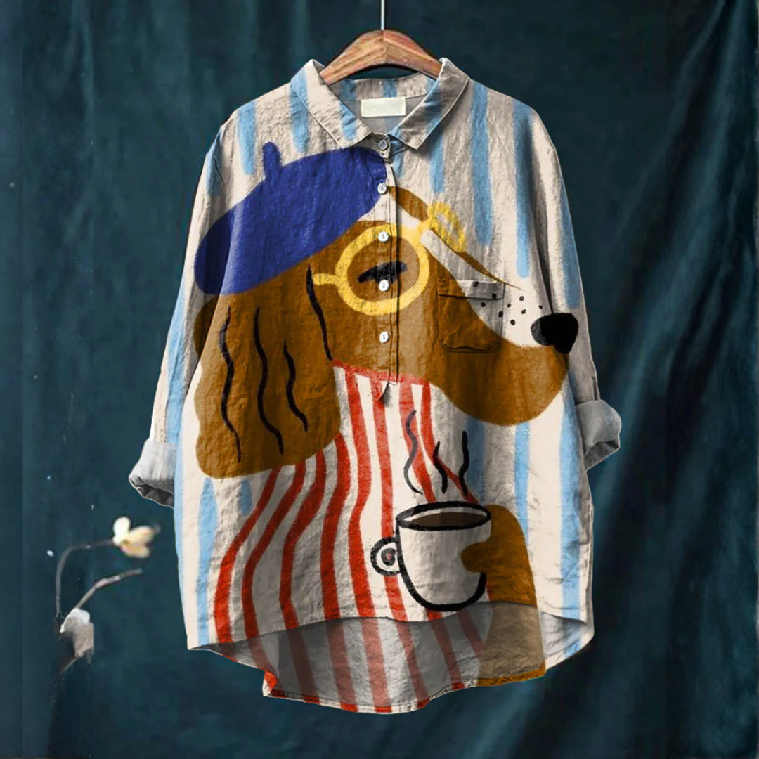 Charlie | Artistic Dog & Coffee Print Shirt