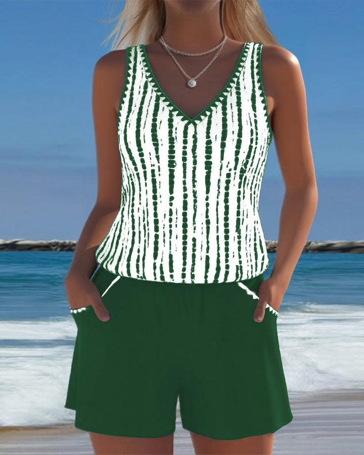 Mia™ | Casual Two Piece Printed V-Neck Swimsuit with Pockets Local Neighbours Sedona