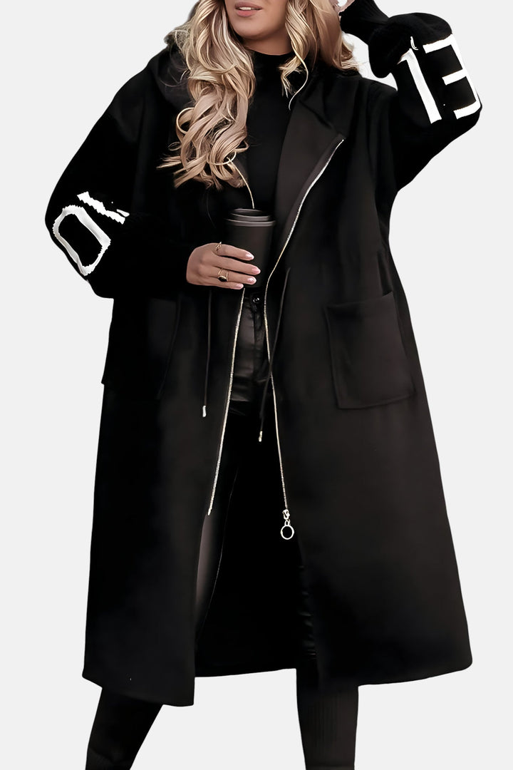 PEGGY - Women's coat with Knit Sleeves and Hood