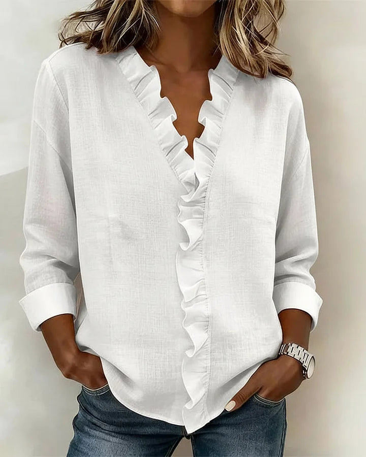 Indie | Blouse with Ruffles, V-Neck and Long Sleeves Local Neighbours Sedona