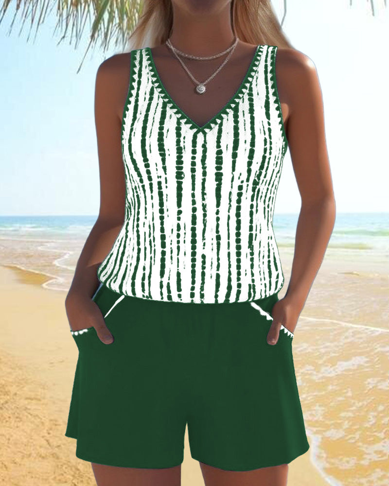 Mia™ | Casual Two Piece Printed V-Neck Swimsuit with Pockets Local Neighbours Sedona
