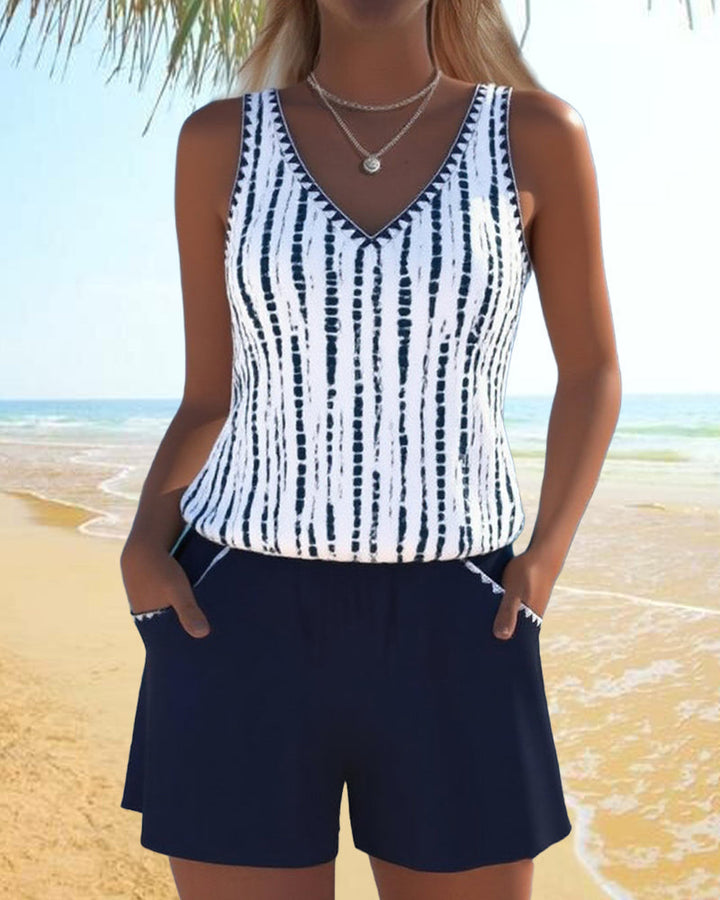 Mia™ | Casual Two Piece Printed V-Neck Swimsuit with Pockets Local Neighbours Sedona