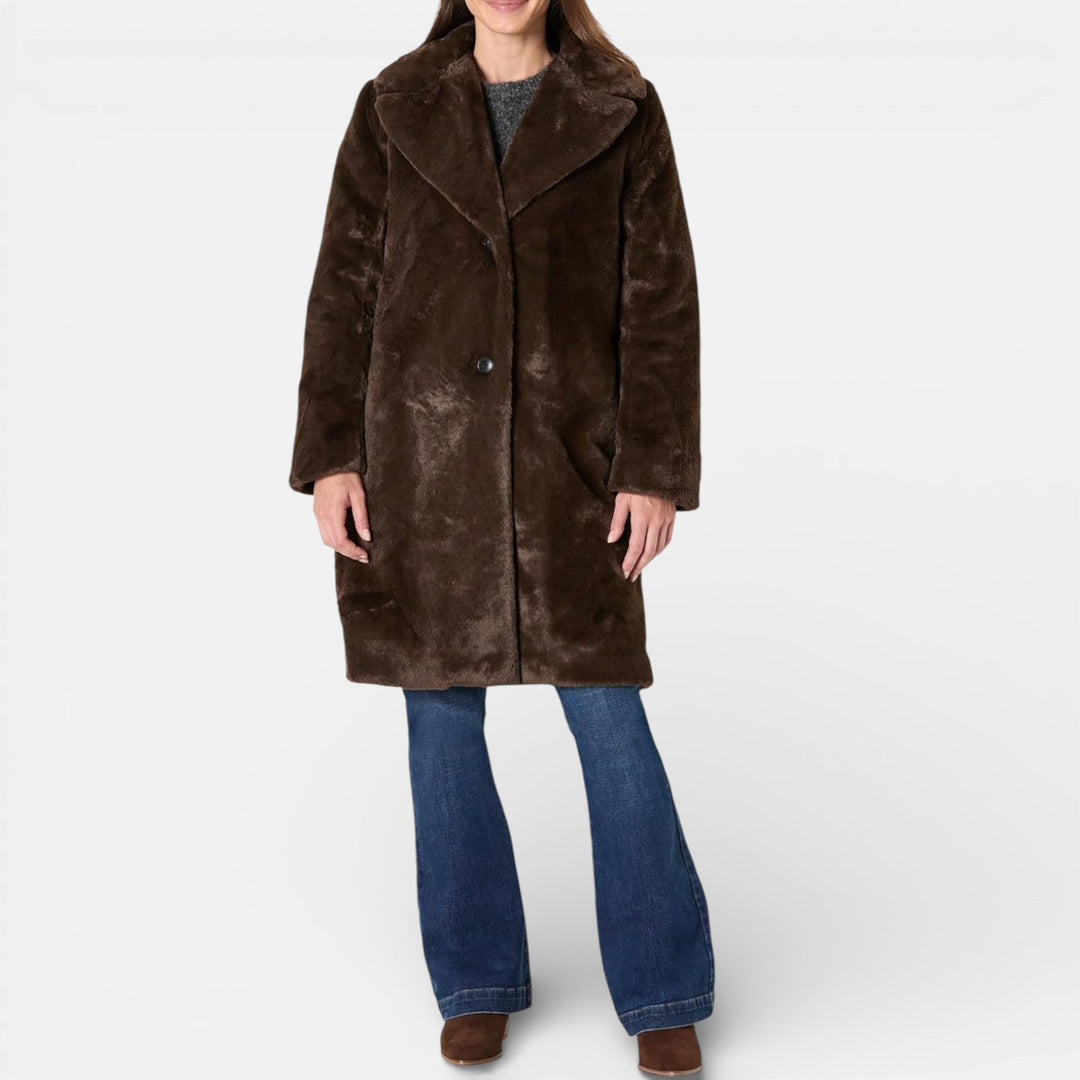 Lora | Womens Relaxed-Fit Long Faux Fur Coat with Lapel Collar