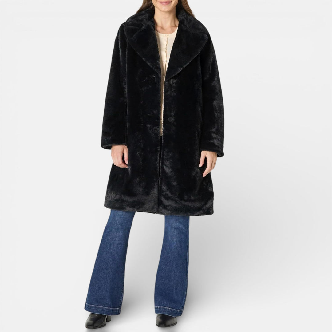 Lora | Womens Relaxed-Fit Long Faux Fur Coat with Lapel Collar