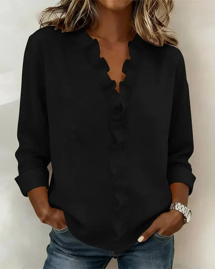 Indie | Blouse with Ruffles, V-Neck and Long Sleeves Local Neighbours Sedona