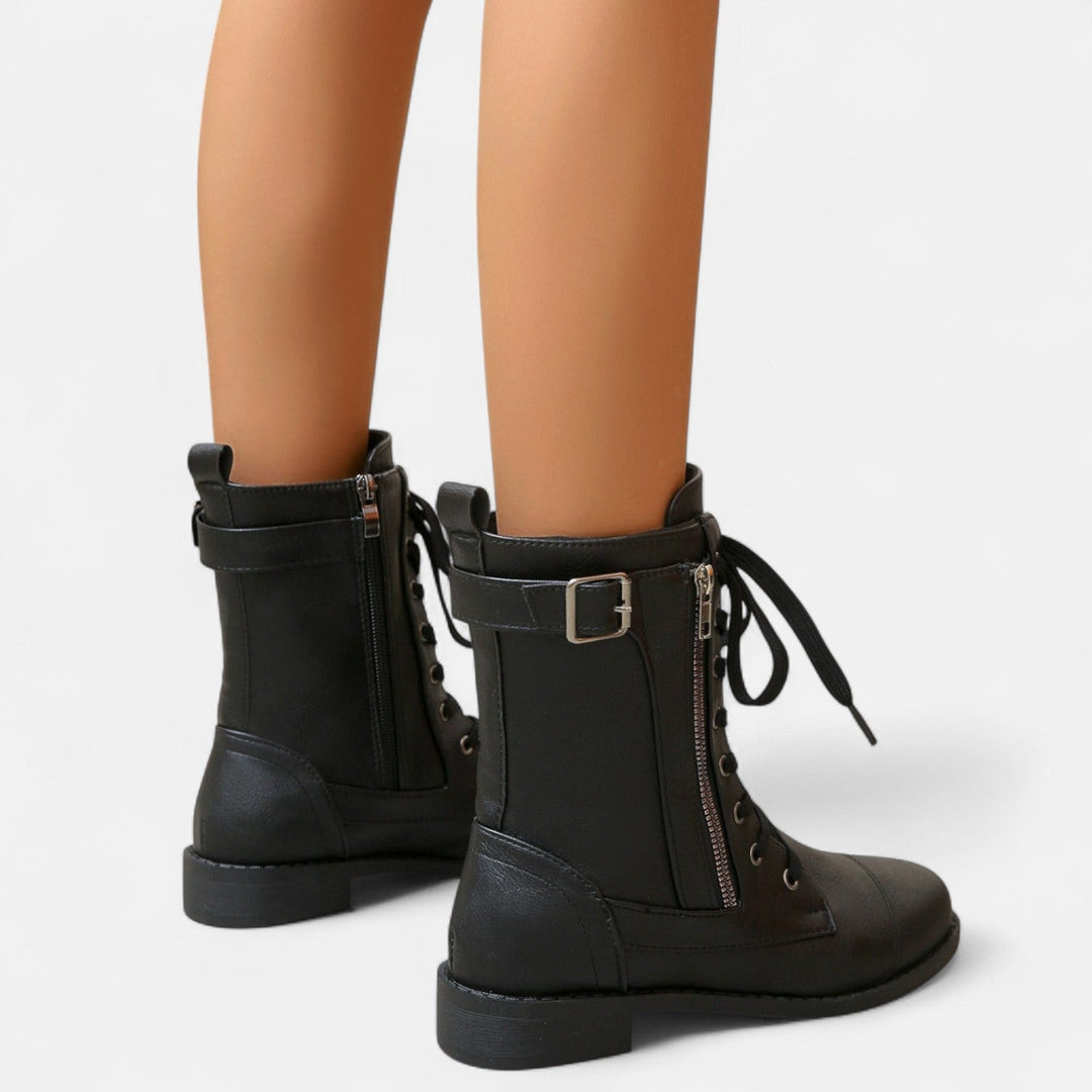 Nora Vintage Leather Ankle Boots – Classic Lace-Up Combat Style Clara Monroe