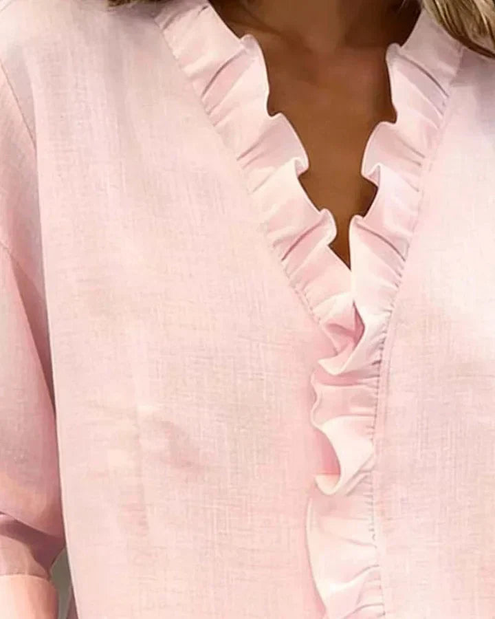 Indie | Blouse with Ruffles, V-Neck and Long Sleeves Local Neighbours Sedona
