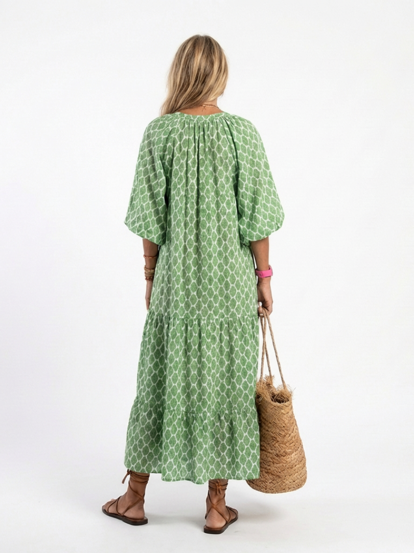 Apolline | Three Quarter Sleeve V Neck Patterned Midi Dress Local Neighbours Sedona