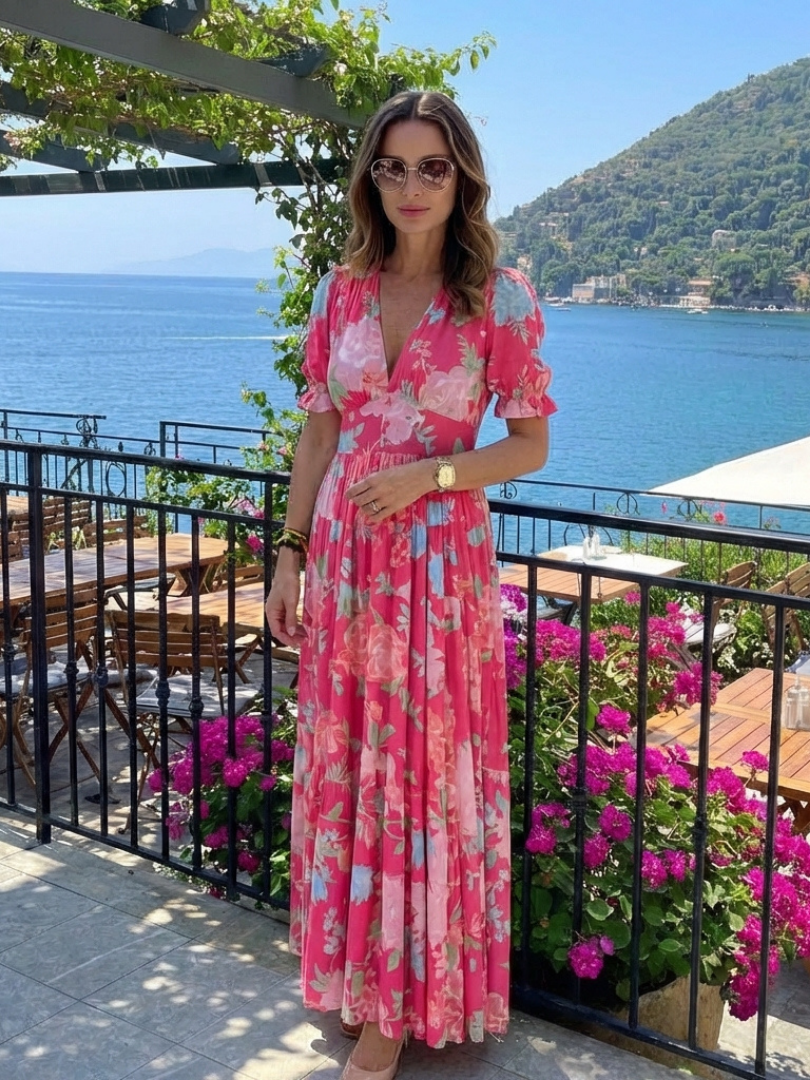 Ione | Short Sleeve V Neck Floral Midi Dress Local Neighbours Sedona