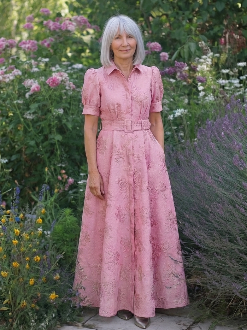 Xanthea | Short Sleeve Belted Floral Textured Maxi Shirt Dress Local Neighbours Sedona