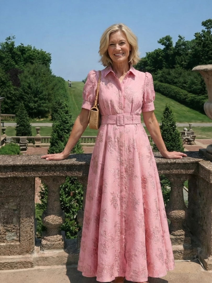 Xanthea | Short Sleeve Belted Floral Textured Maxi Shirt Dress Local Neighbours Sedona