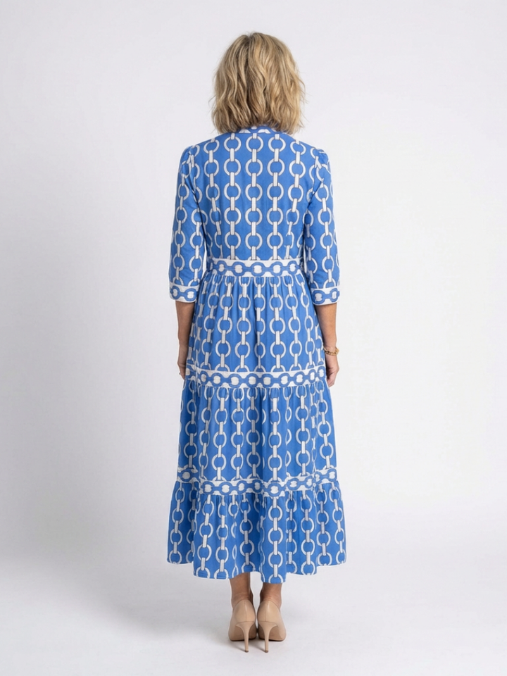 Ysolde | Three Quarter Sleeve Chain Pattern Midi Dress Local Neighbours Sedona