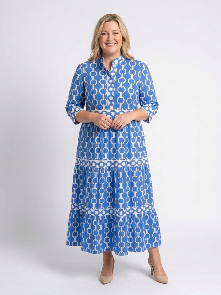 Ysolde | Three Quarter Sleeve Chain Pattern Midi Dress Local Neighbours Sedona