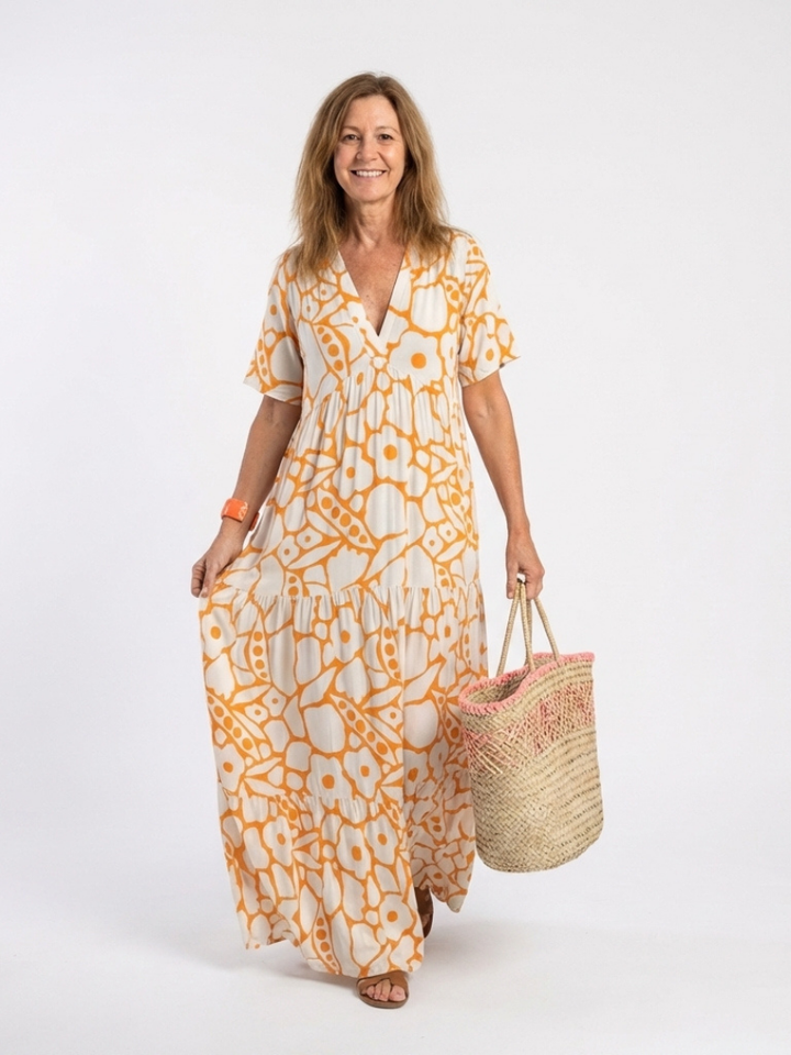 Zuleika | Short Sleeve V Neck Floral Midi Dress Local Neighbours Sedona