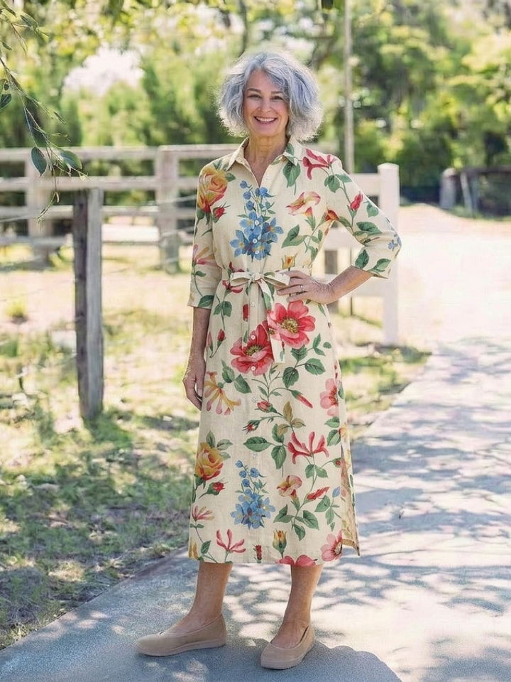 Maribel | Button Front Half Sleeve Floral Midi Dress Local Neighbours Sedona