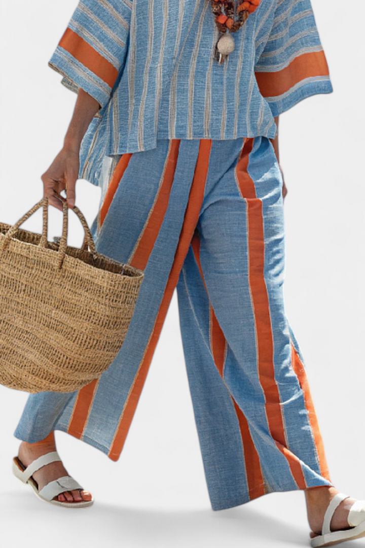 Velmere | Sophisticated Terracotta Striped Top & Linen Pants