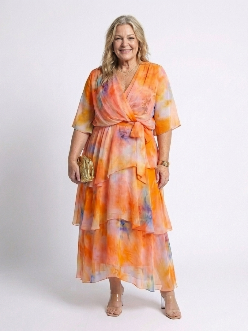 Calista | Sheer Layered V Neck Tie Waist Maxi Dress Local Neighbours Sedona