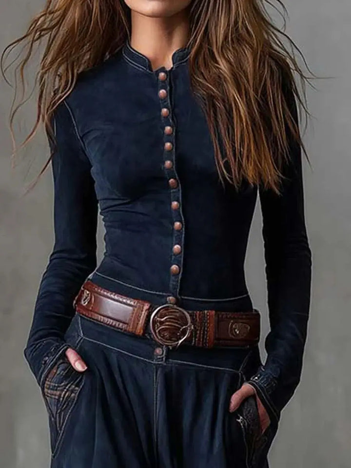 Leonora | Vintage Long Dress in Navy Blue Suede Check (Includes Belt) Clara Monroe