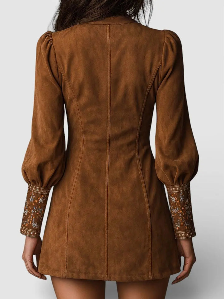 Lunori™ | Embroidered Mini Suede Dress Clara Monroe