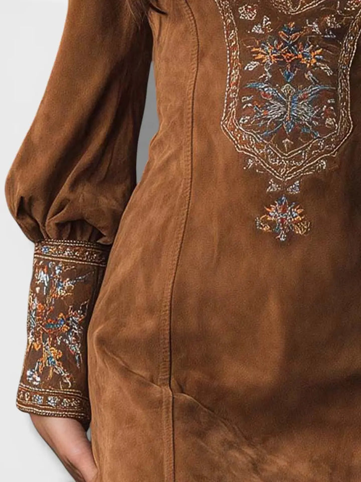 Lunori™ | Embroidered Mini Suede Dress Clara Monroe