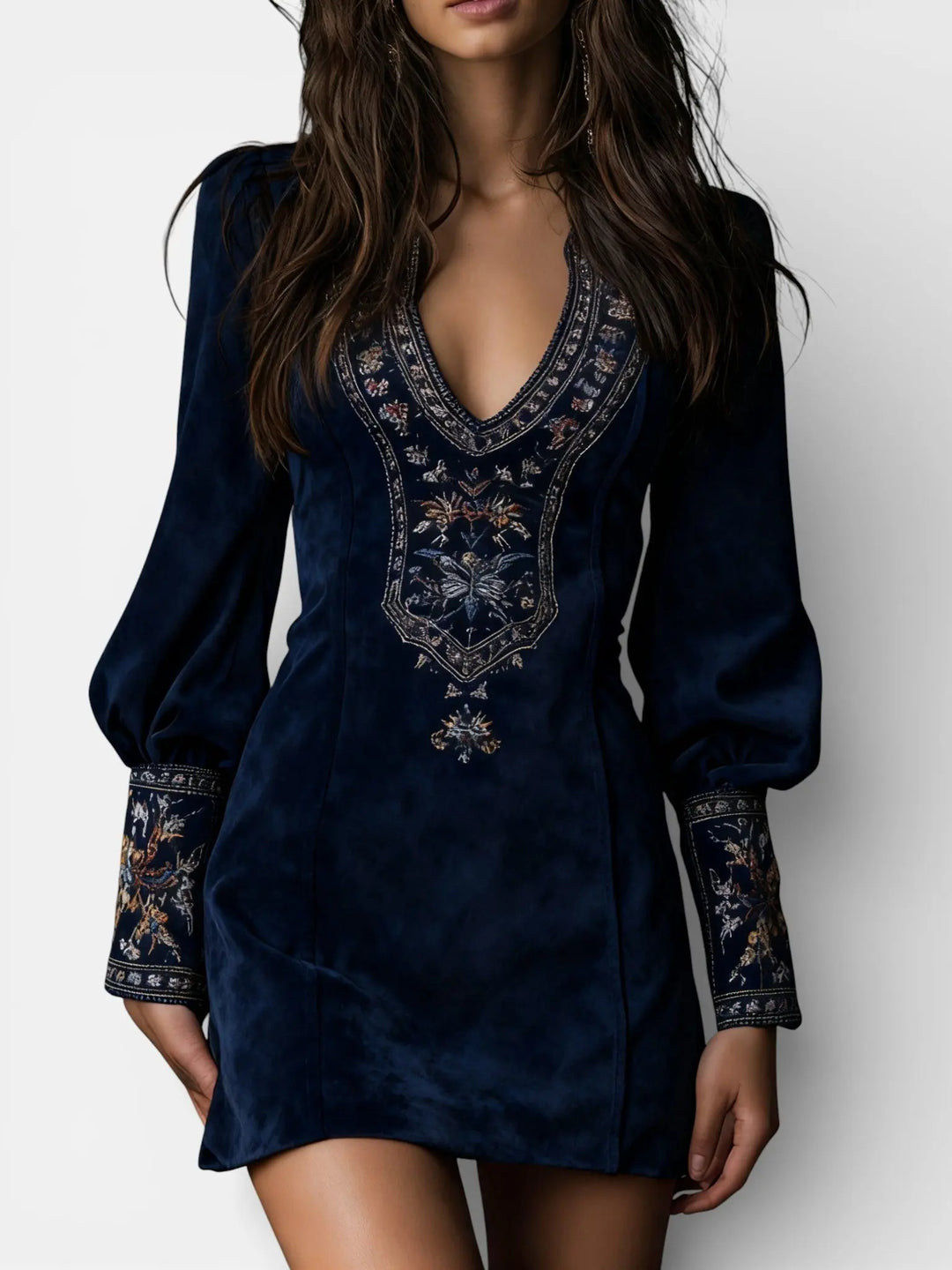 Lunori™ | Embroidered Mini Suede Dress Clara Monroe