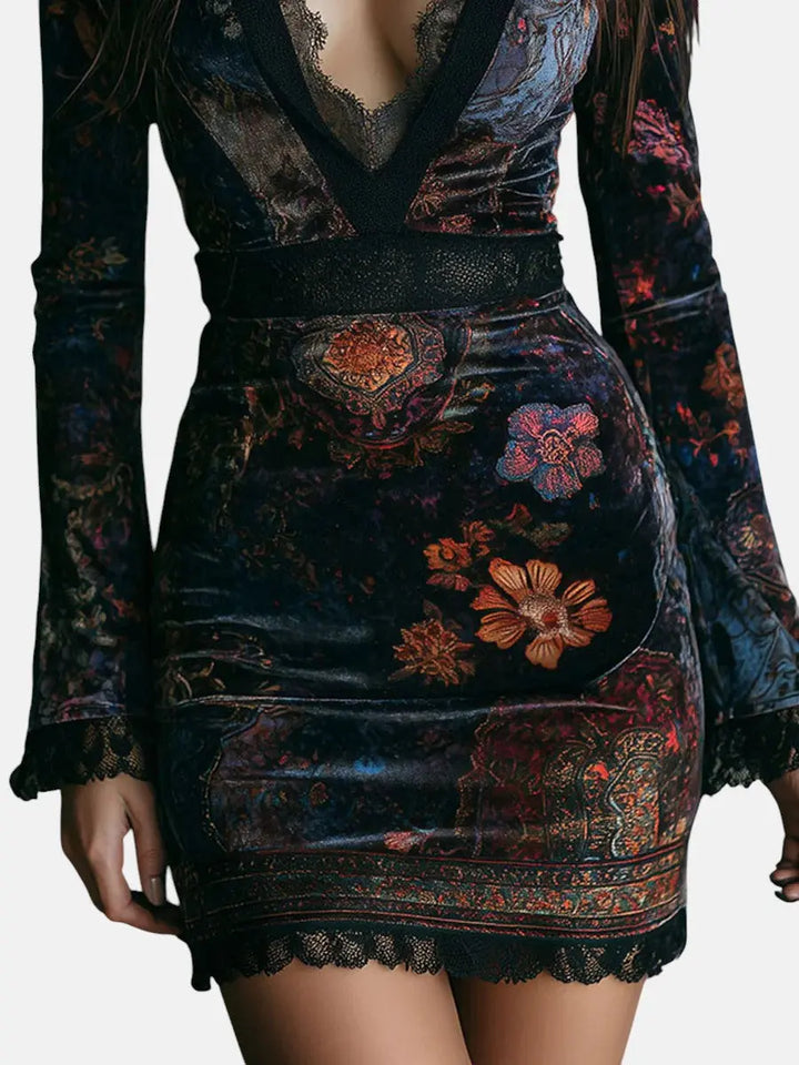 Liora ❘ Mini Velvet Floral Dress with Lace Clara Monroe