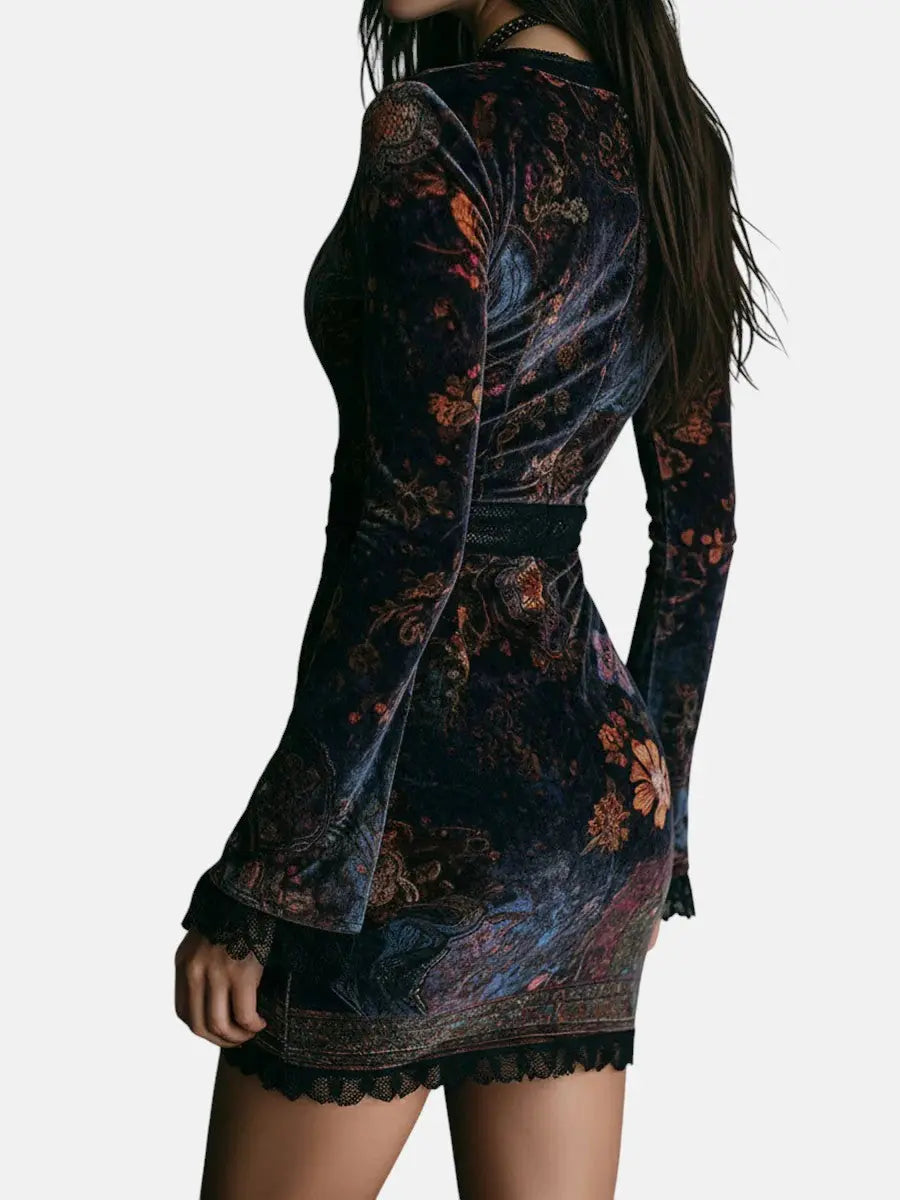 Liora ❘ Mini Velvet Floral Dress with Lace Clara Monroe
