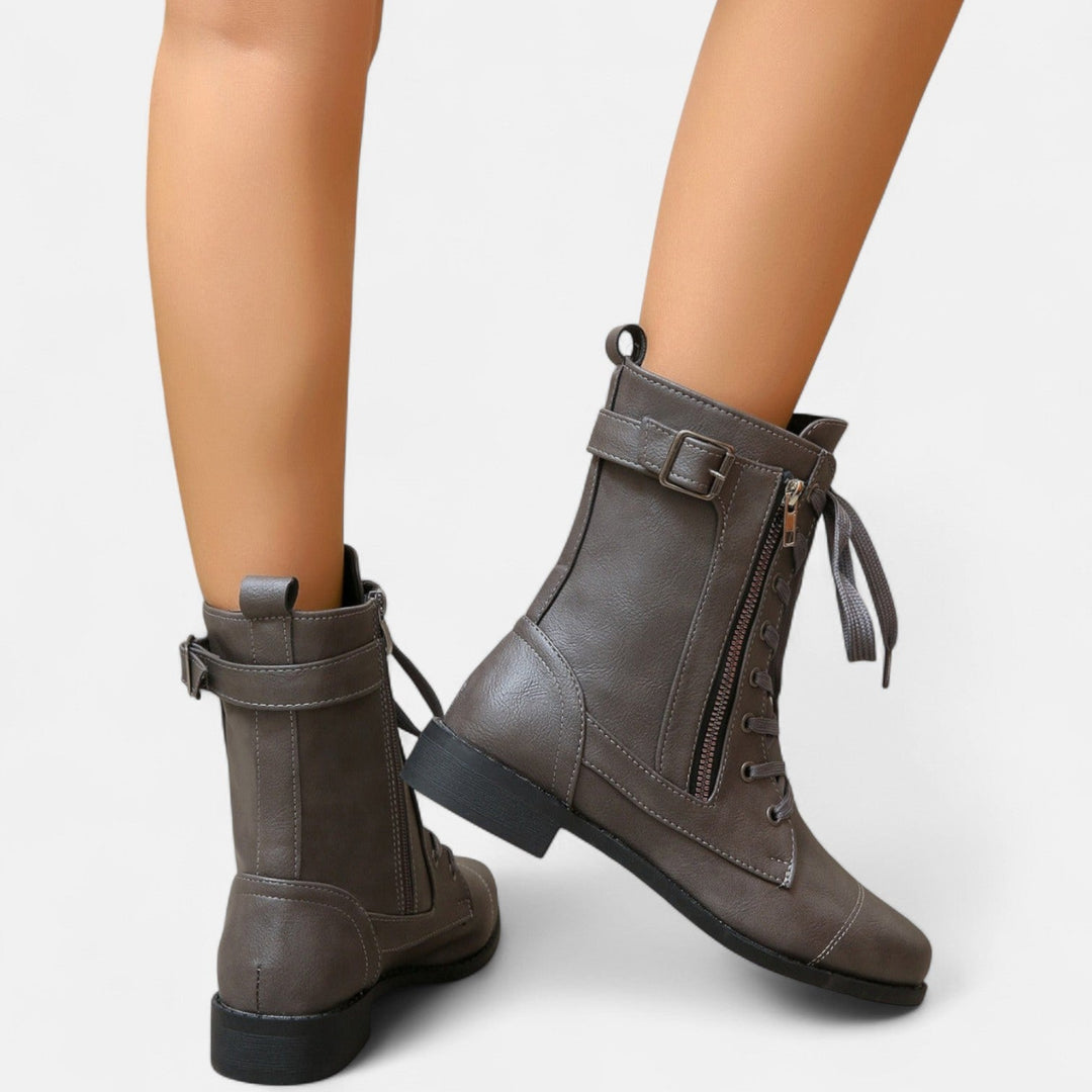 Nora Vintage Leather Ankle Boots – Classic Lace-Up Combat Style Clara Monroe