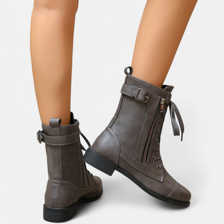 Nora Vintage Leather Ankle Boots – Classic Lace-Up Combat Style Clara Monroe