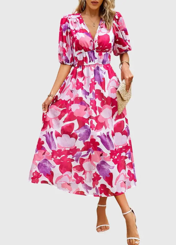 Merlin™ | Flattering Floral Midi Dress Clara Monroe