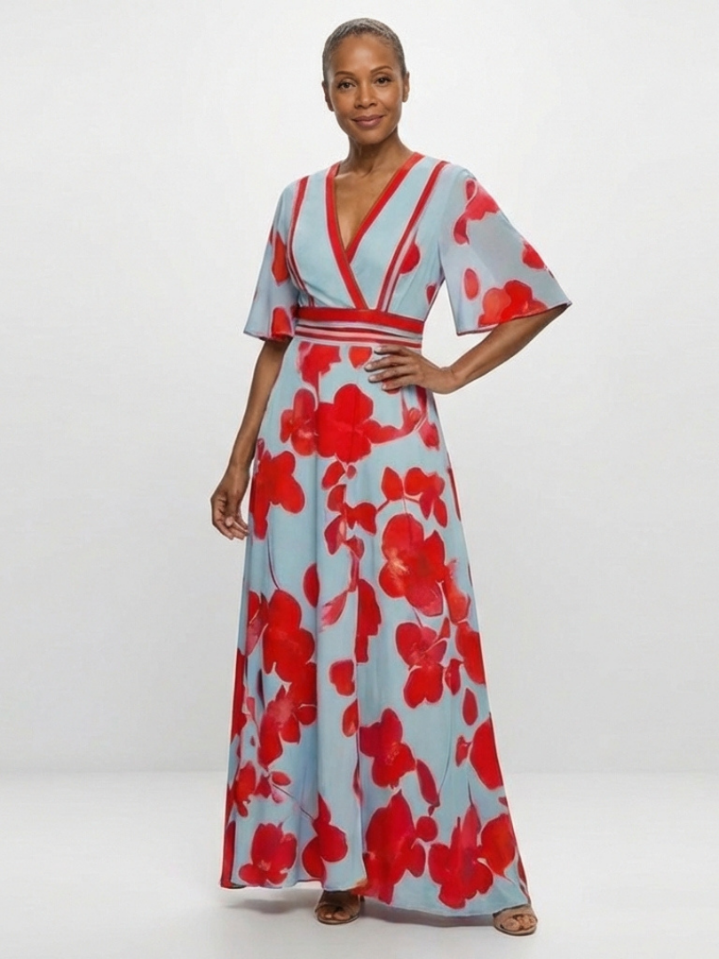 Corinne | V Neck Short Sleeve Floral Maxi Dress Local Neighbours Sedona