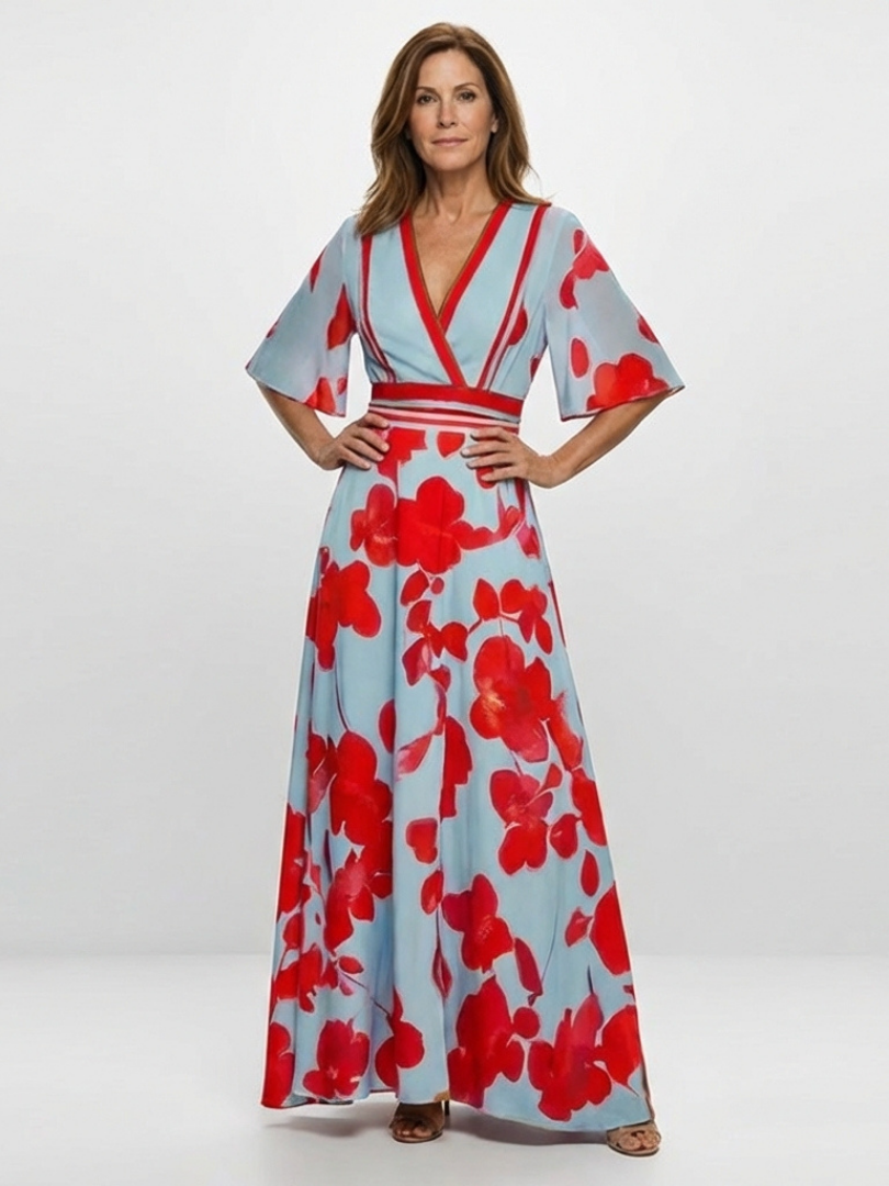 Corinne | V Neck Short Sleeve Floral Maxi Dress Local Neighbours Sedona