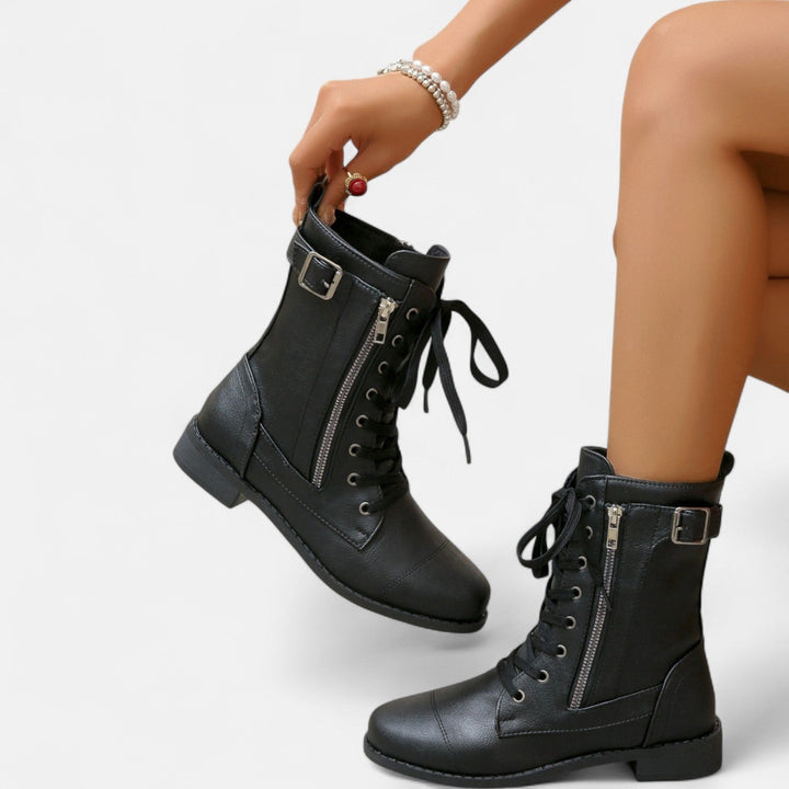 Nora Vintage Leather Ankle Boots – Classic Lace-Up Combat Style Clara Monroe