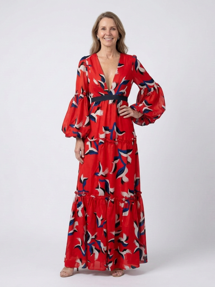 Isolde | V Neck Tie Waist Long Sleeve Maxi Dress Local Neighbours Sedona
