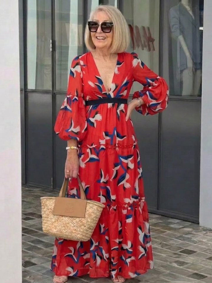 Isolde | V Neck Tie Waist Long Sleeve Maxi Dress Local Neighbours Sedona