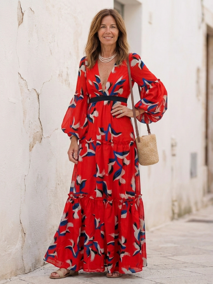Isolde | V Neck Tie Waist Long Sleeve Maxi Dress Local Neighbours Sedona