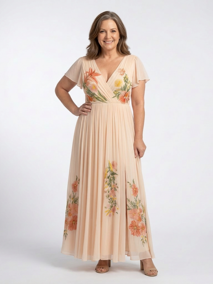 Calista | V Neck Short Sleeve Pleated Floral Maxi Dress Local Neighbours Sedona
