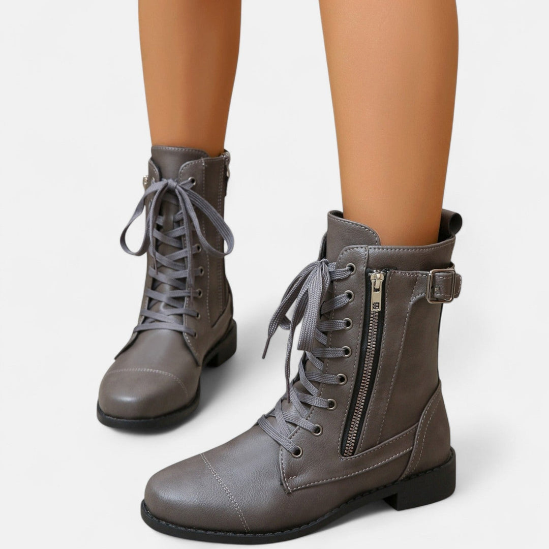 Nora Vintage Leather Ankle Boots – Classic Lace-Up Combat Style Clara Monroe