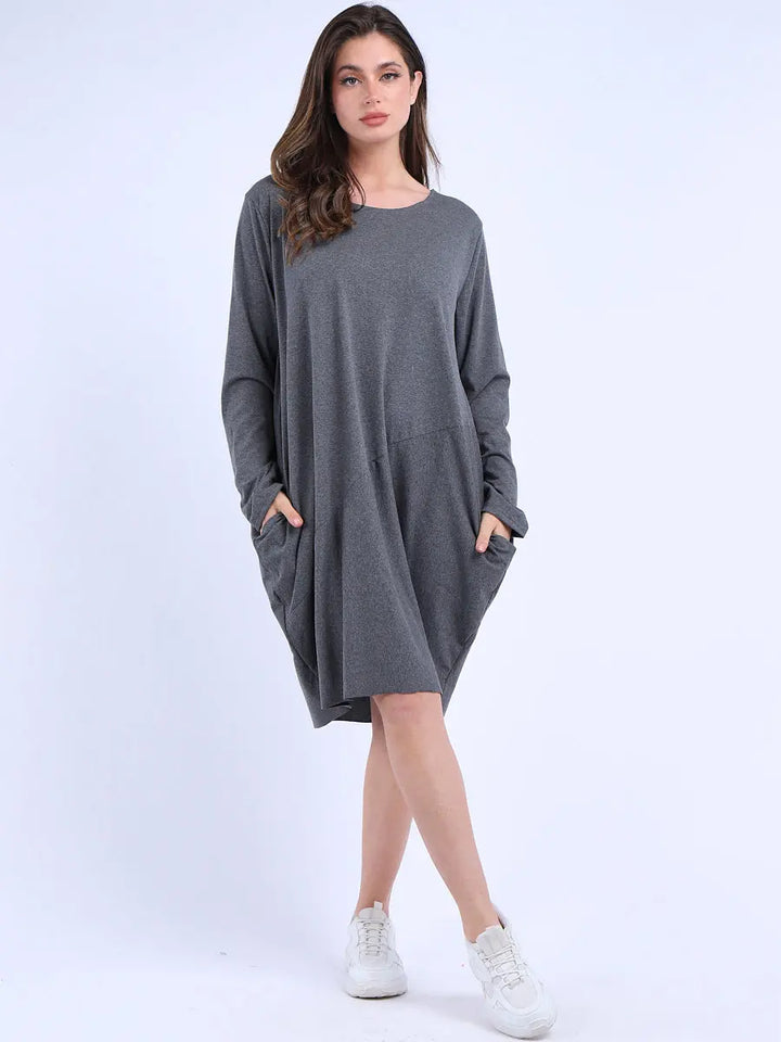 Plain Side Pockets Ladies Cotton Dress Clara Monroe