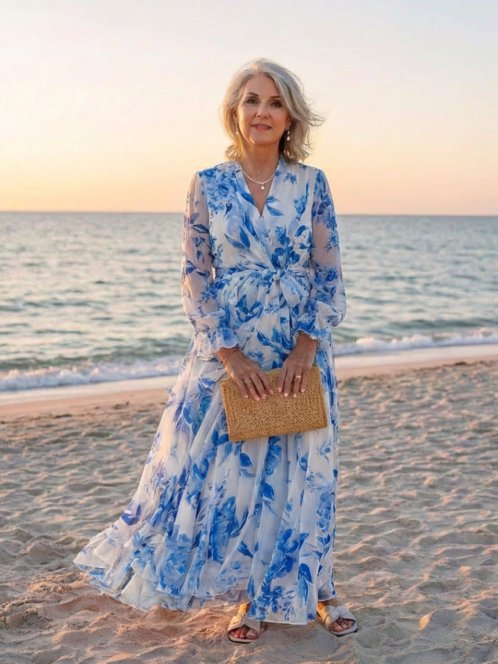Lillian | Floral Long Sleeve Wrap Maxi Dress Local Neighbours Sedona