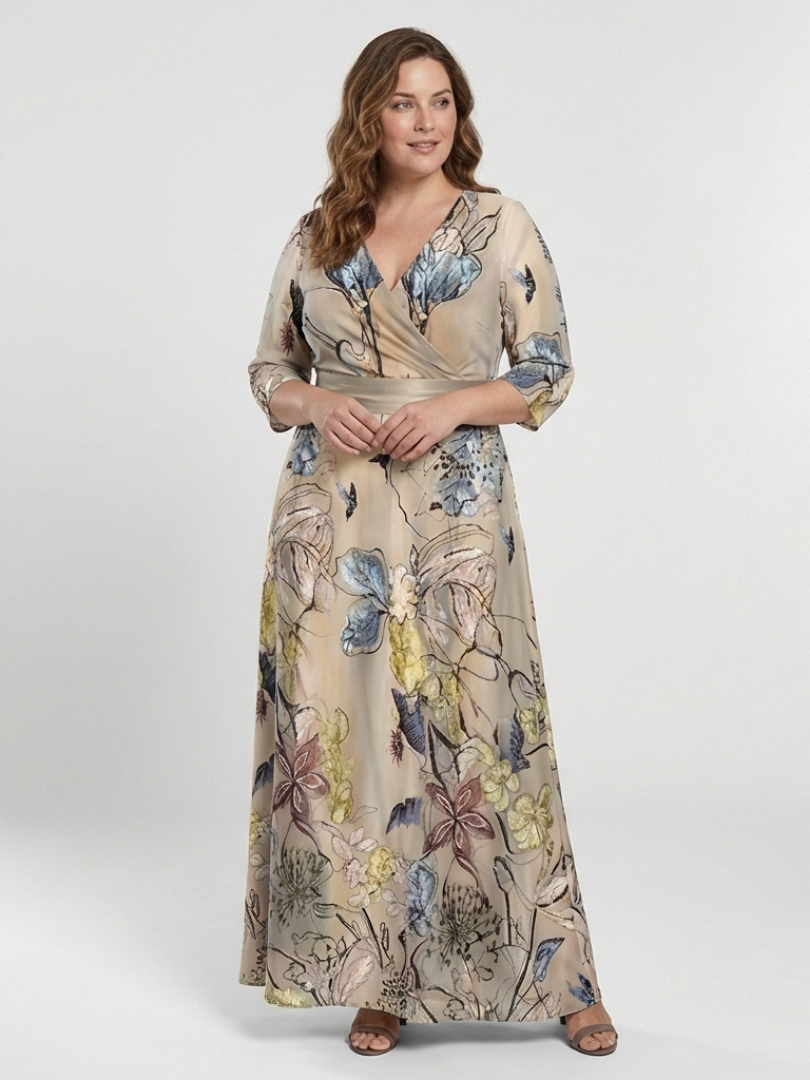 Margaret | Three Quarter Sleeve Floral Maxi Wrap Dress Local Neighbours Sedona